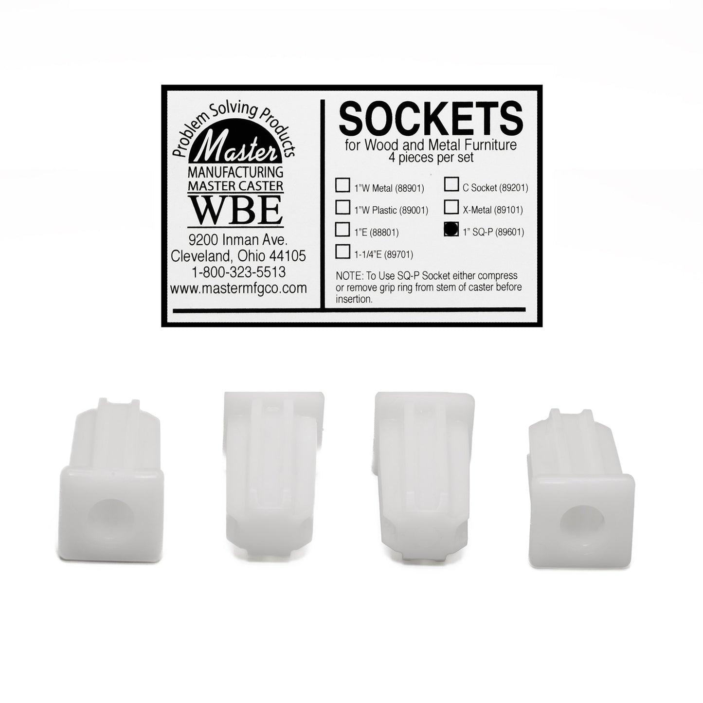 SOCKET, PLASTIC, 1" SQUARE, 4/ST