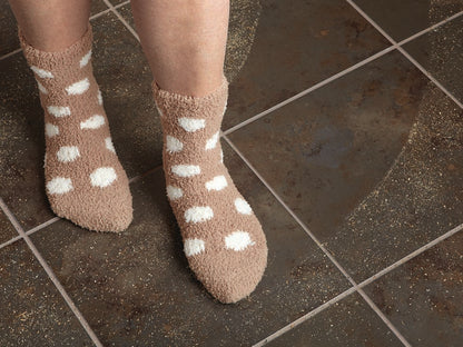 MICROFIBER DUSTING SOCKS, BEIGE W/DOTS, 1/PAIR