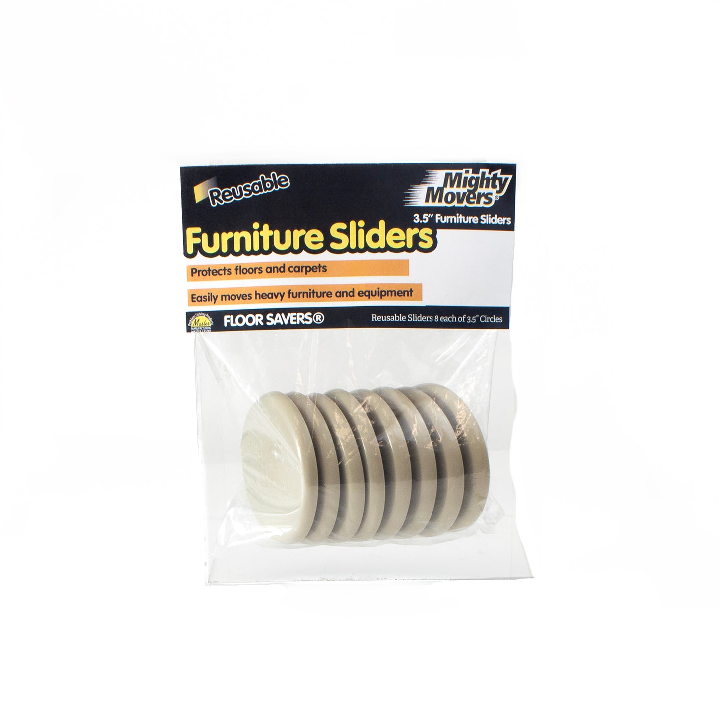 MIGHTY MOVERS®, REUSEABLE FURNITURE SLIDERS, 3.5" DIA., 8/PK