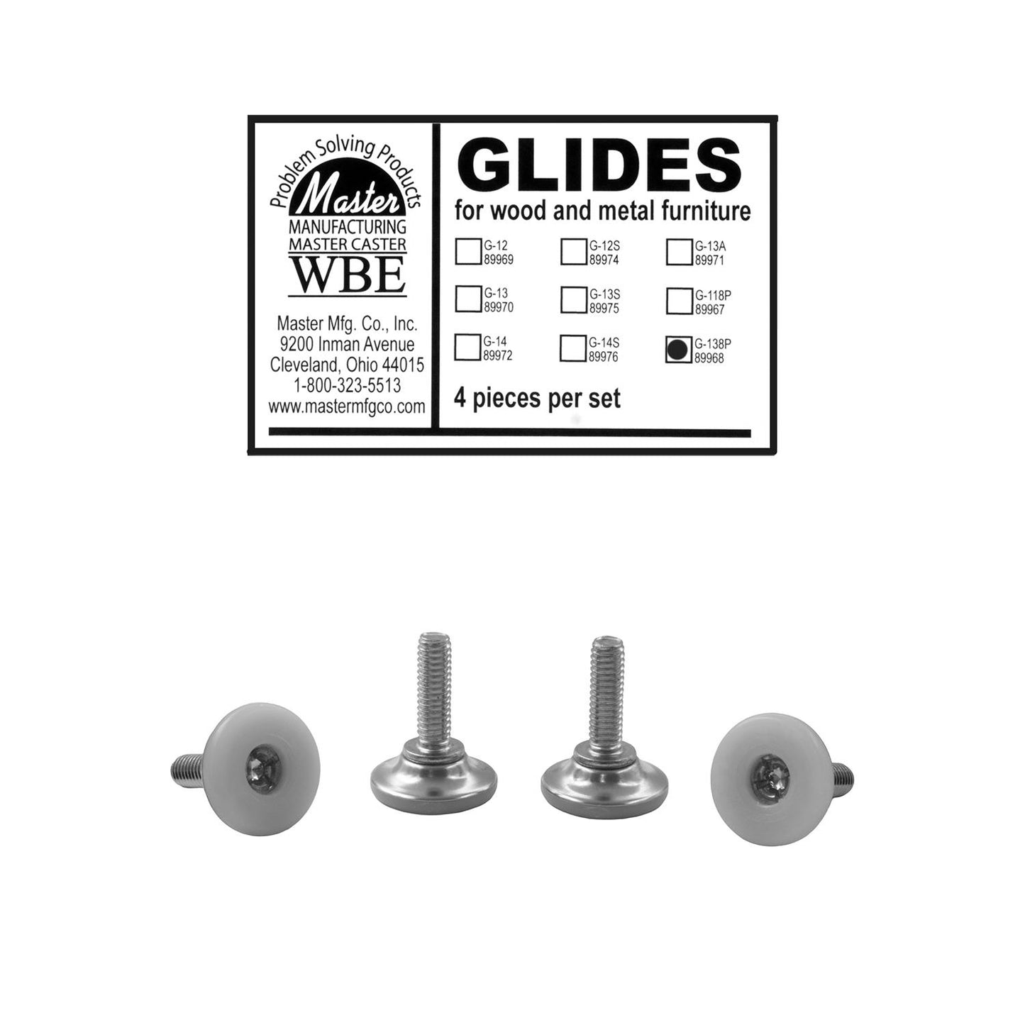 GLIDE, MACHINE SCREW, 1-3/8" PLASTIC BASE, #G-138-P, 4/ST