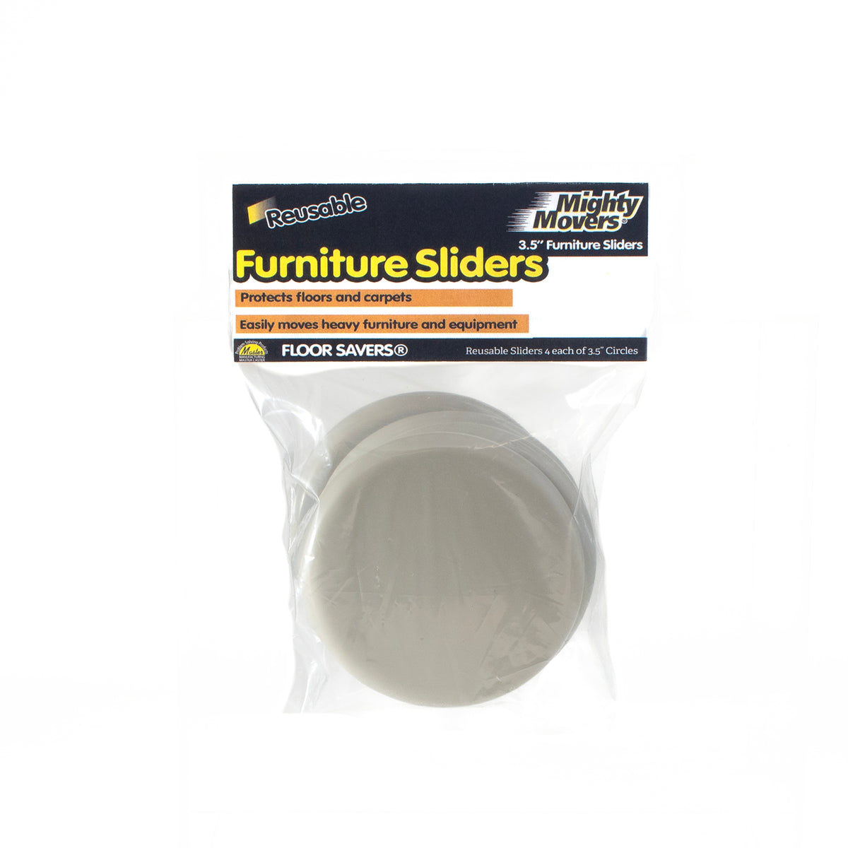 MIGHTY MOVERS® REUSABLE FURNITURE SLIDERS, 3.5" DIA., 4/PK