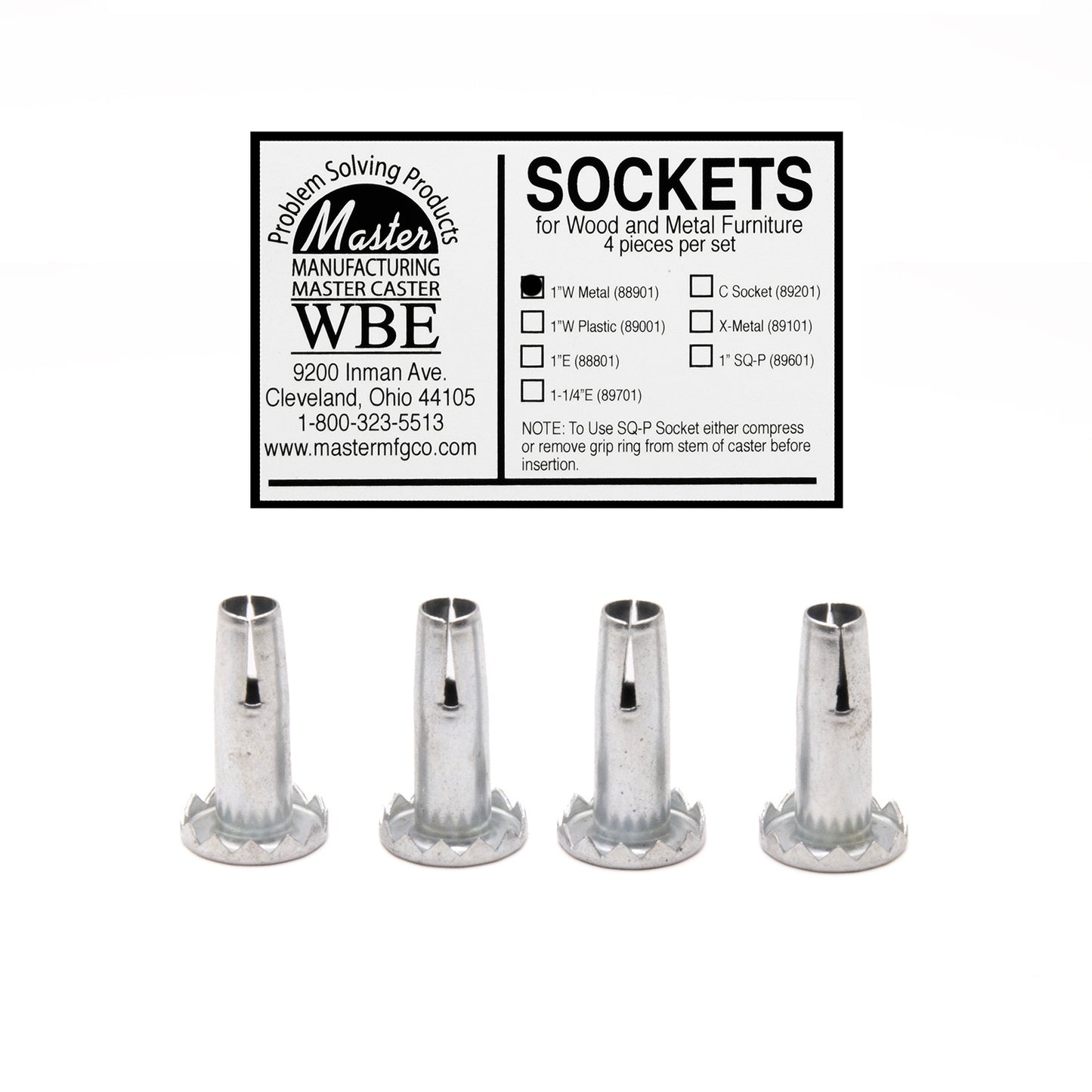 SOCKET, 1"W METAL, FOR WOOD BASE, 4/ST