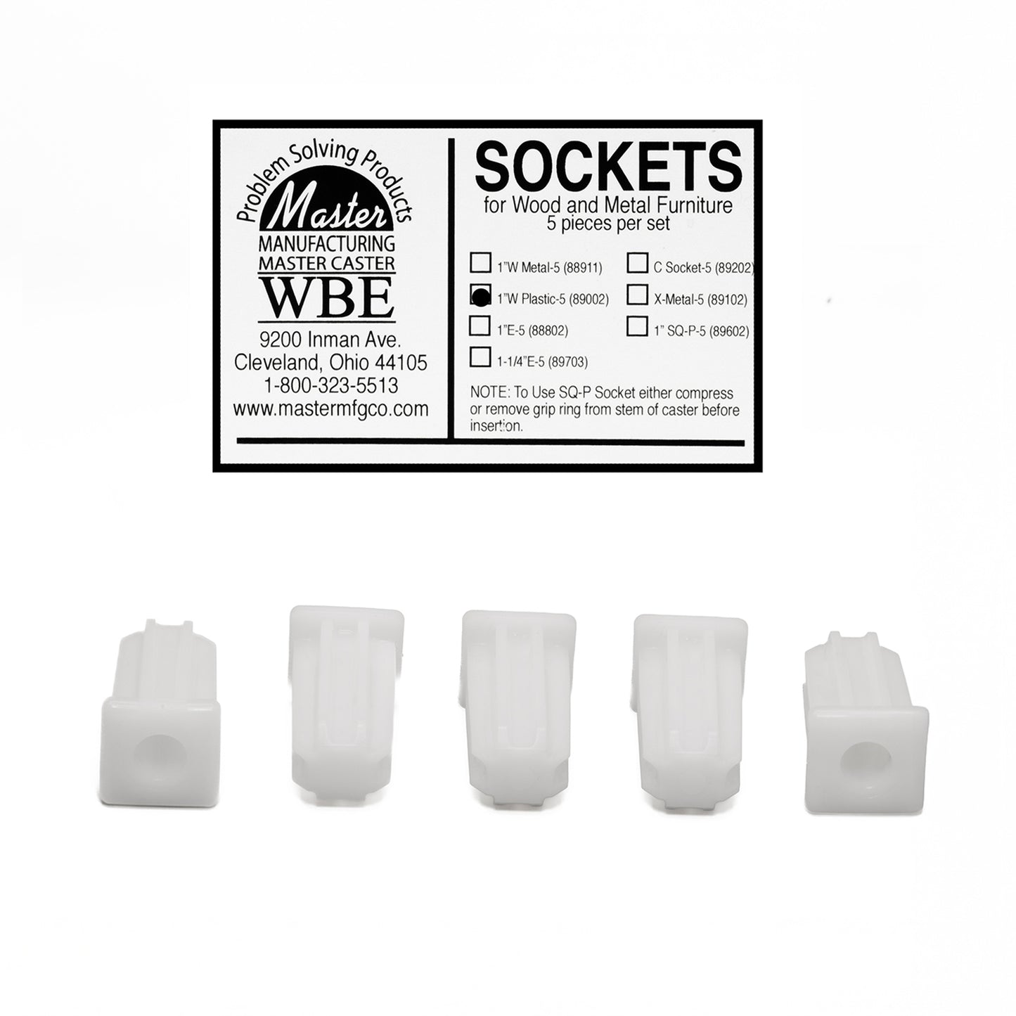 SOCKET, PLASTIC, 1" SQUARE, 5/ST