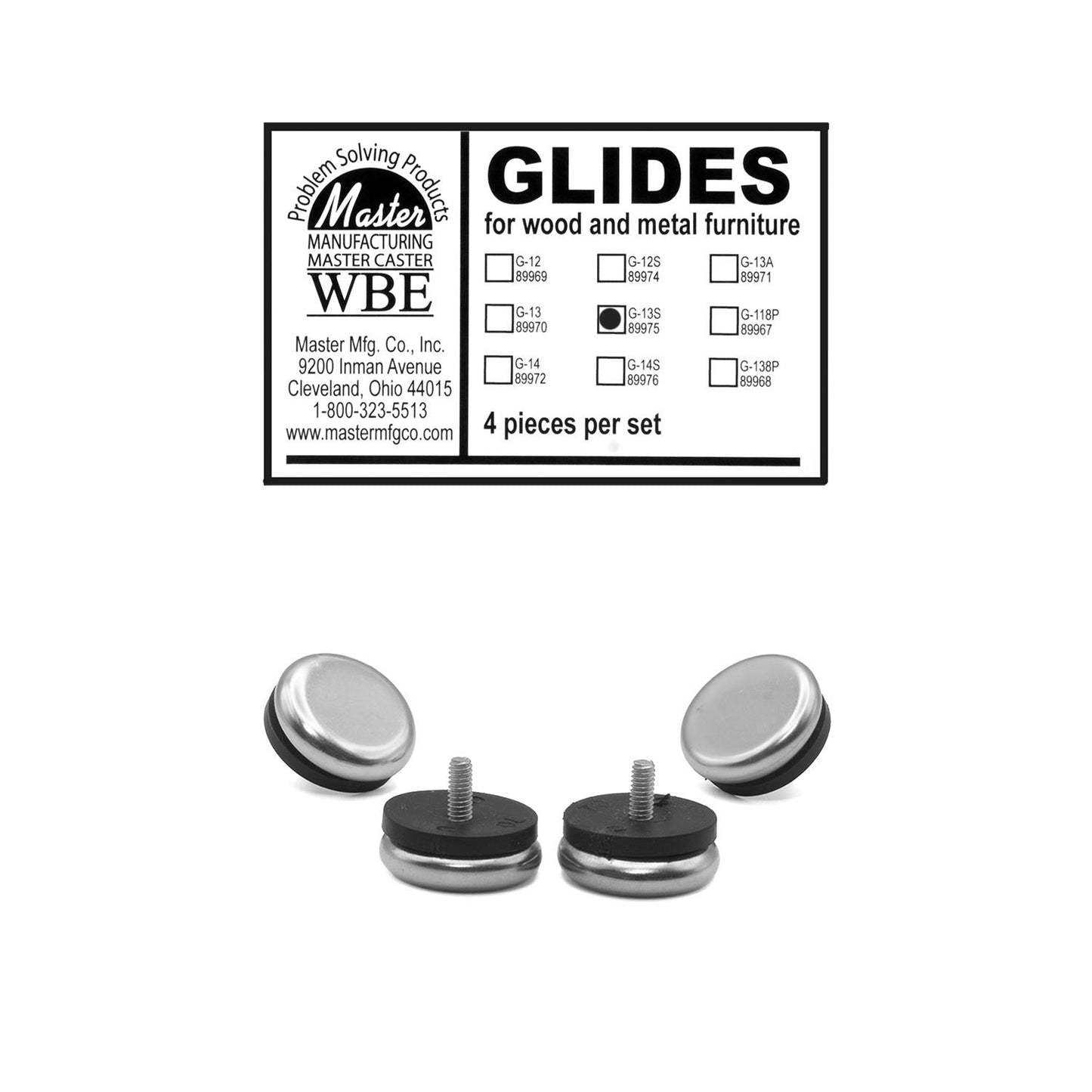 GLIDE, MACHINE SCREW, 1-1/16" METAL BASE, #G-13S, 4/ST