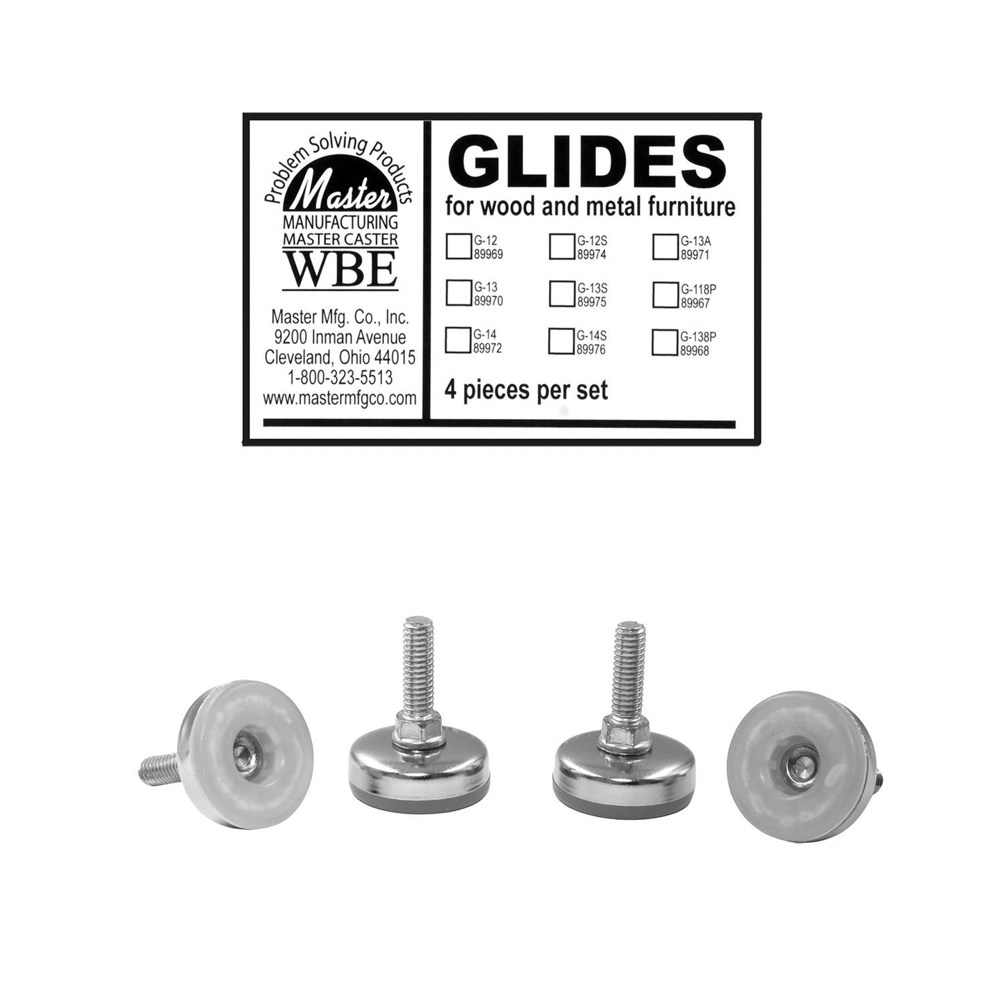 GLIDE, MACHINE SCREW, PLASTIC BASE, #G-118-P, 4/ST