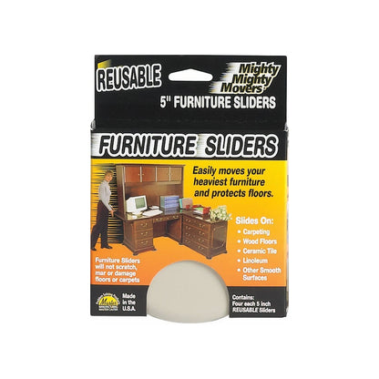 FURNITURE SLIDERS, REUSABLE, 5" DIA., 4/PK