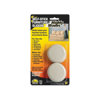 MIGHTY MOVERS® FURNITURE SLIDERS, SELF-ADHESIVE, 2-1/4" DIA., 4/PK