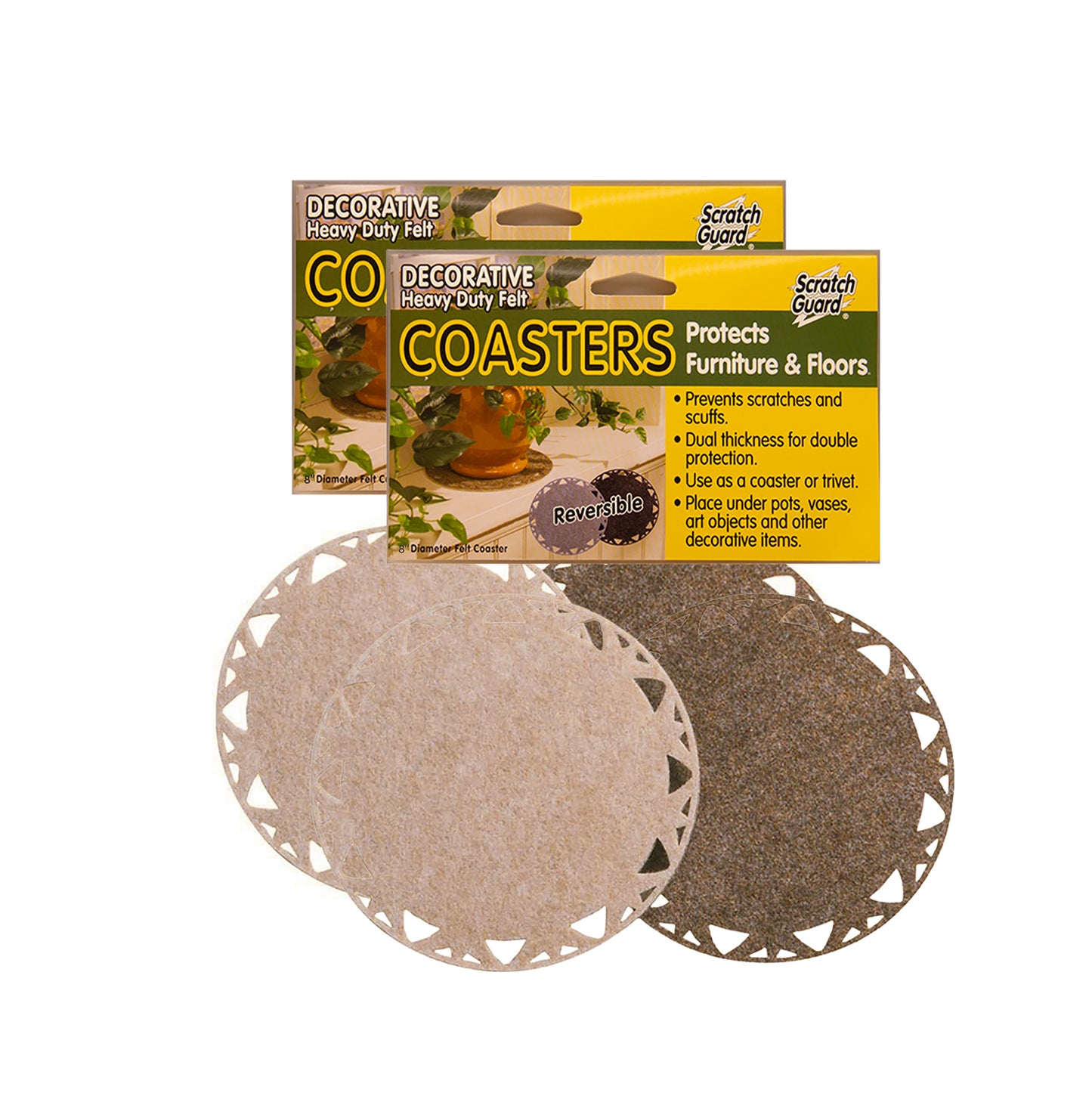 COASTER, REVERSIBLE, 8" DIA. 2/PK