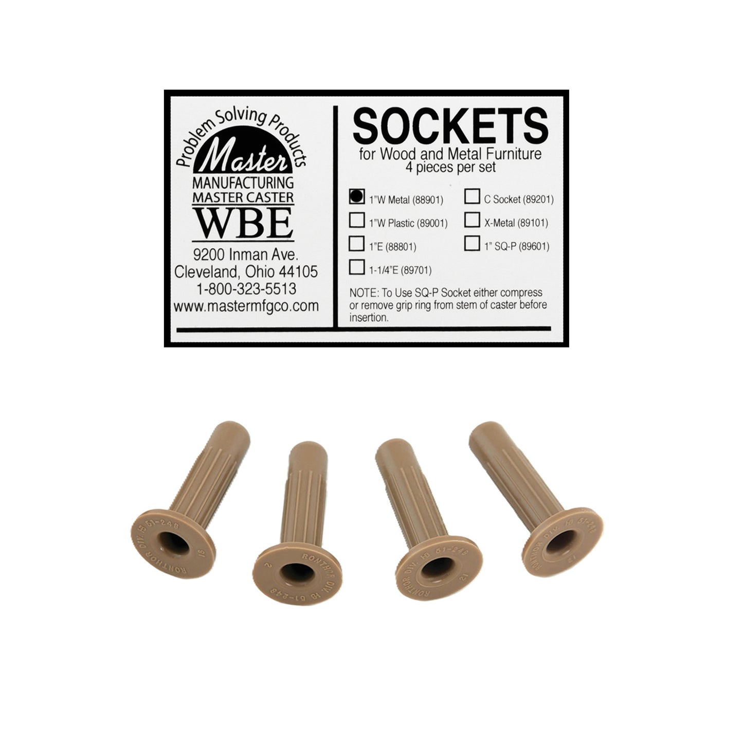 SOCKET, 1"W PLASTIC, FOR WOOD BASE, 4/ST