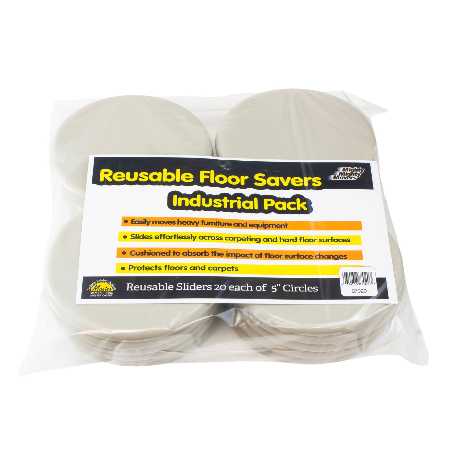 20/PK MIGHTY MIGHTY MOVERS, REUSEABLE SLIDERS, 5" DIA.,