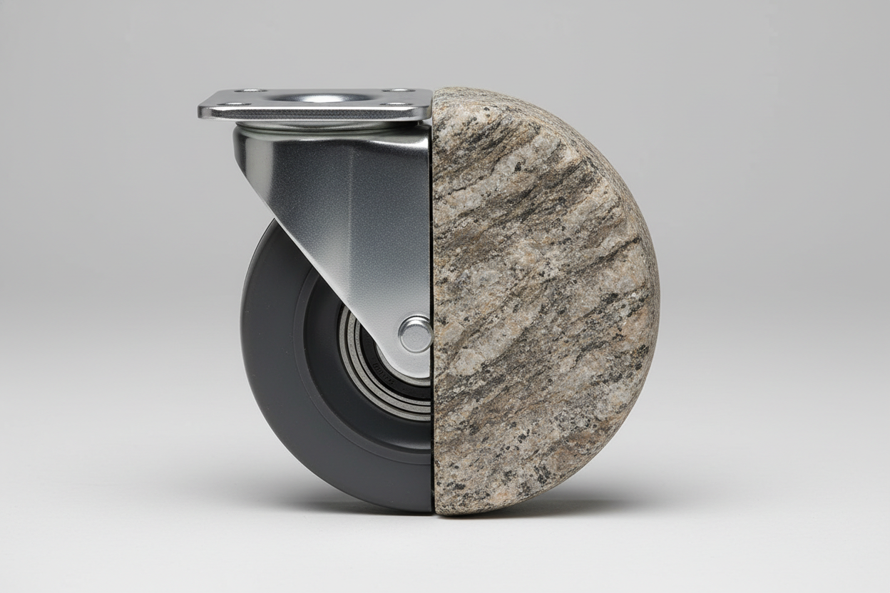 create an image with half a caster and half a rock made to look like a wheel to finish the caster